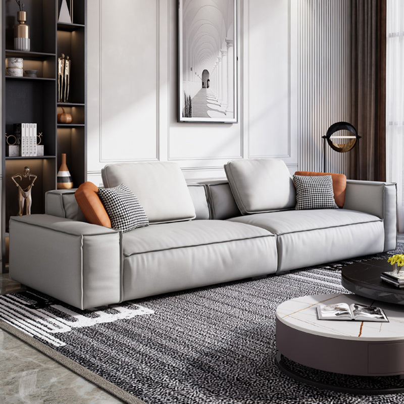 Nordic Faux Leather Sofa Square Arm Sofa with Bolster Pillows