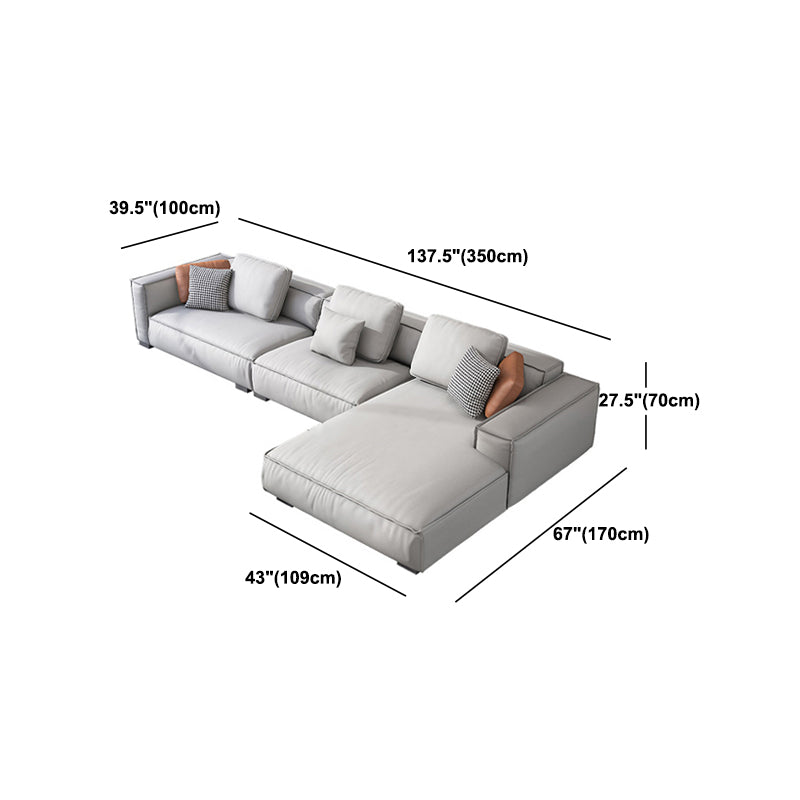 Nordic Faux Leather Sofa Square Arm Sofa with Bolster Pillows