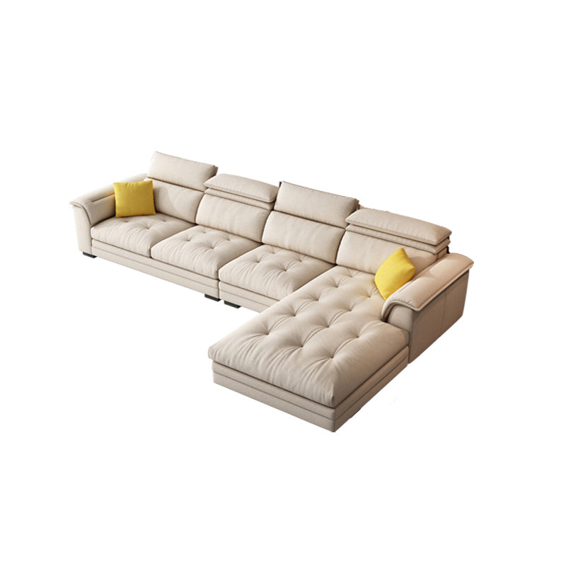 Contemporary Fabric Sofa in Beige Pillow Top Arm Sofa with Bolster Pillows