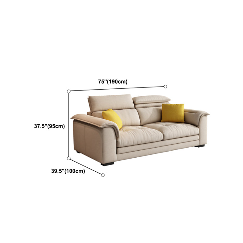 Contemporary Fabric Sofa in Beige Pillow Top Arm Sofa with Bolster Pillows