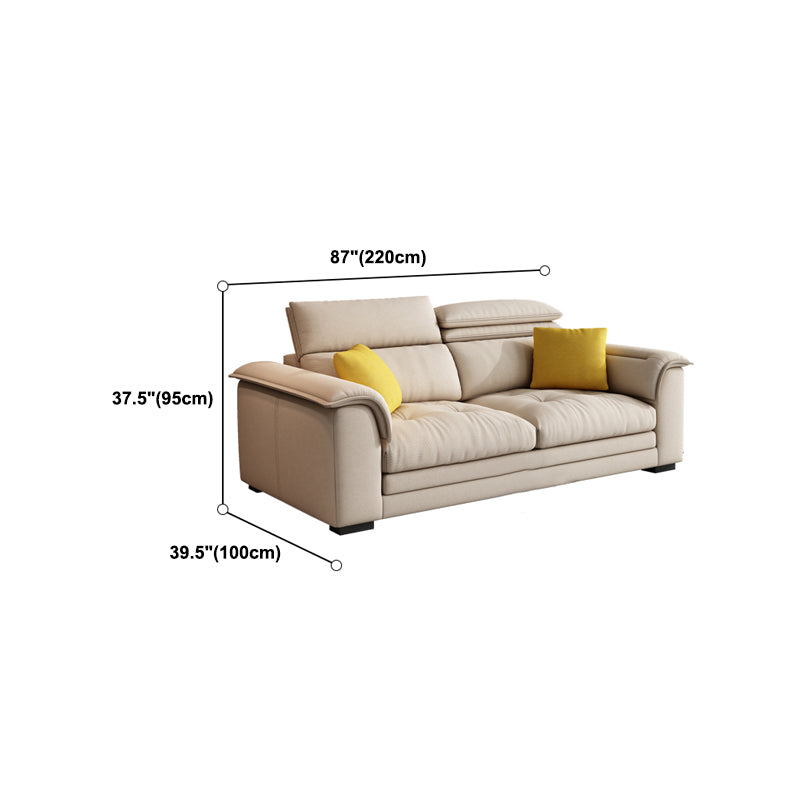 Contemporary Fabric Sofa in Beige Pillow Top Arm Sofa with Bolster Pillows