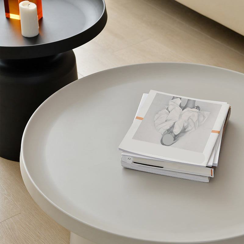 Black/White Metal Coffee Table Round Tray Top Cocktail Table