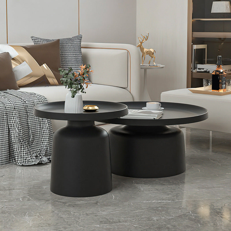 Black/White Metal Coffee Table Round Tray Top Cocktail Table