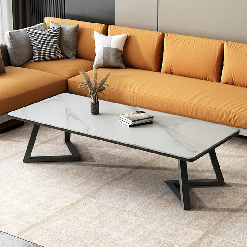 Rectangular 1 Single Coffee Table Stone Top Metal Cocktail Table