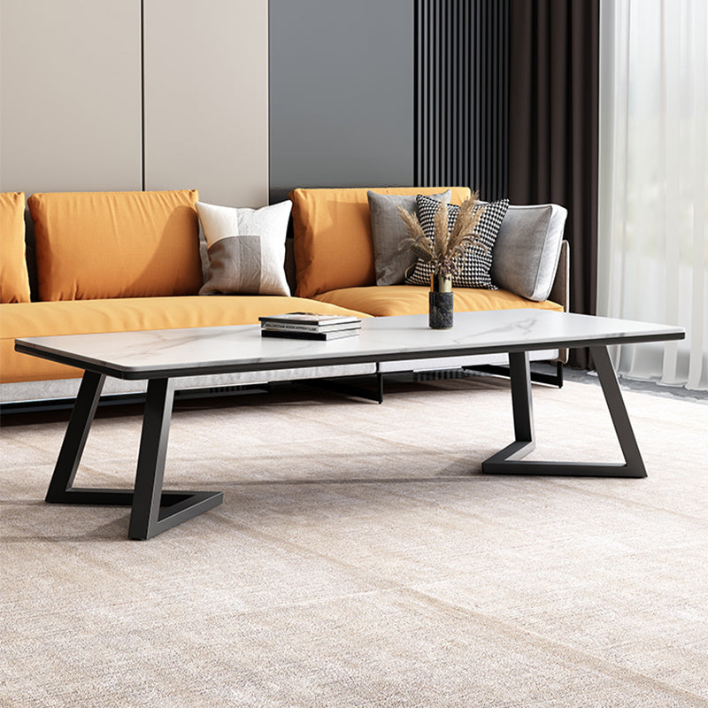 Rectangular 1 Single Coffee Table Stone Top Metal Cocktail Table