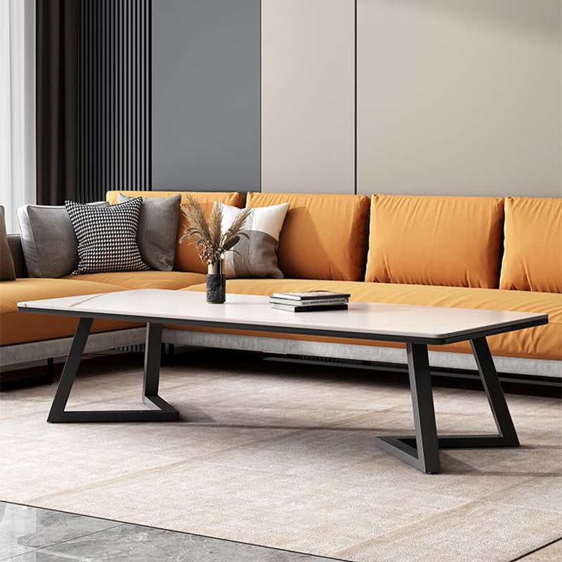 Rectangular 1 Single Coffee Table Stone Top Metal Cocktail Table