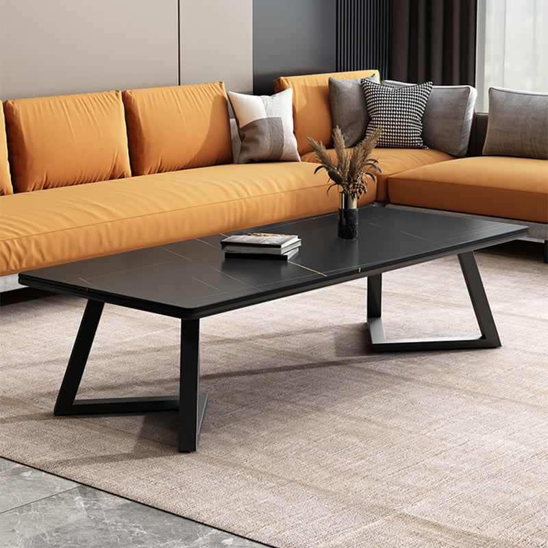 Rectangular 1 Single Coffee Table Stone Top Metal Cocktail Table