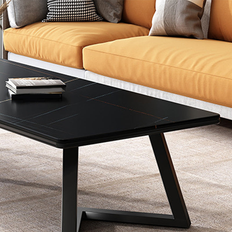 Rectangular 1 Single Coffee Table Stone Top Metal Cocktail Table