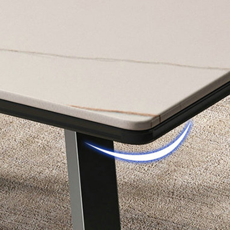 Rectangular 1 Single Coffee Table Stone Top Metal Cocktail Table