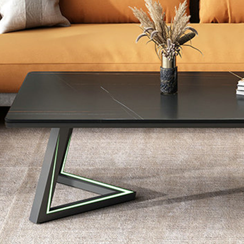 Rectangular 1 Single Coffee Table Stone Top Metal Cocktail Table