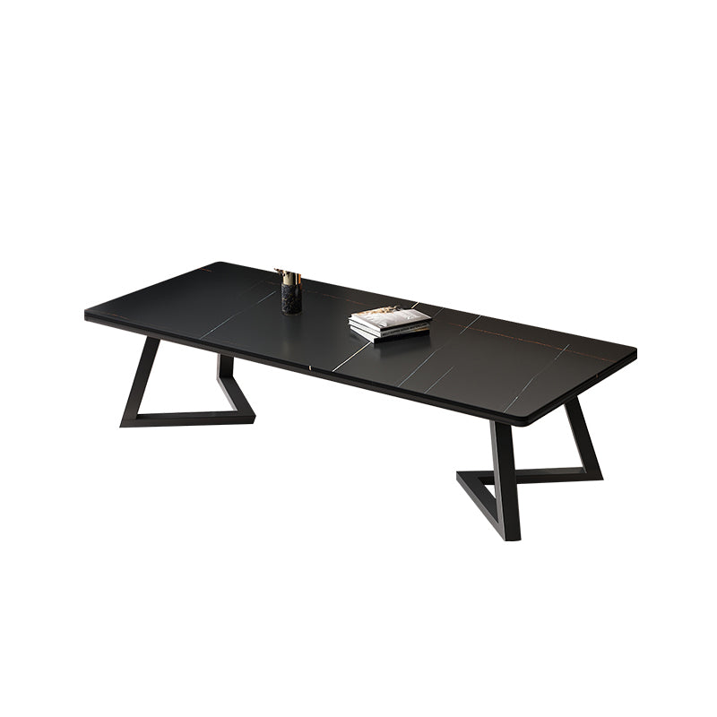 Rectangular 1 Single Coffee Table Stone Top Metal Cocktail Table