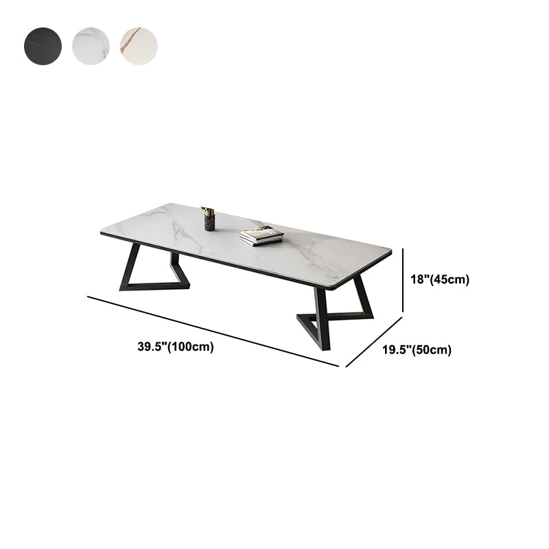 Rectangular 1 Single Coffee Table Stone Top Metal Cocktail Table