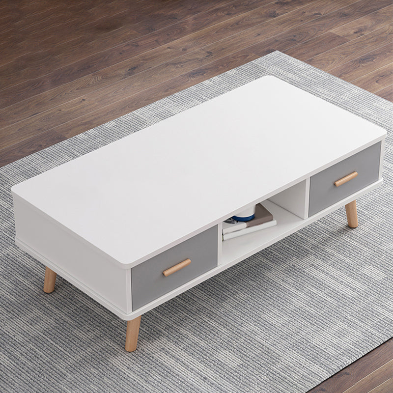 Rectangular with 2 Drawers Coffee Table Scandinavian Wood Cocktail Table