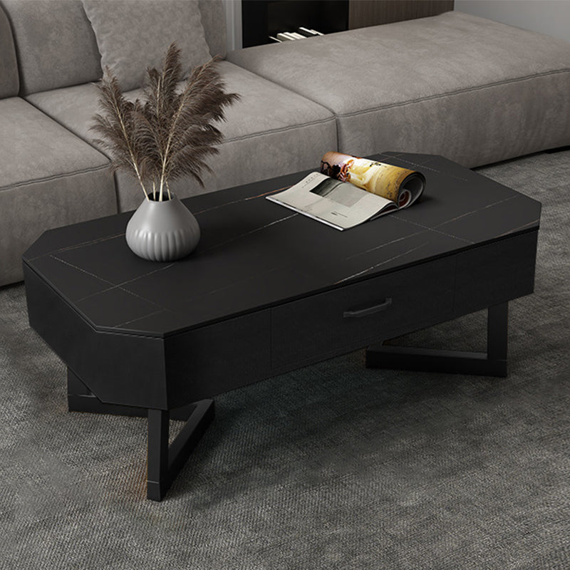 Cross Legs Coffee Table Stone Top Rectangular Cocktail Table
