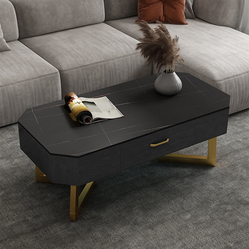 Cross Legs Coffee Table Stone Top Rectangular Cocktail Table