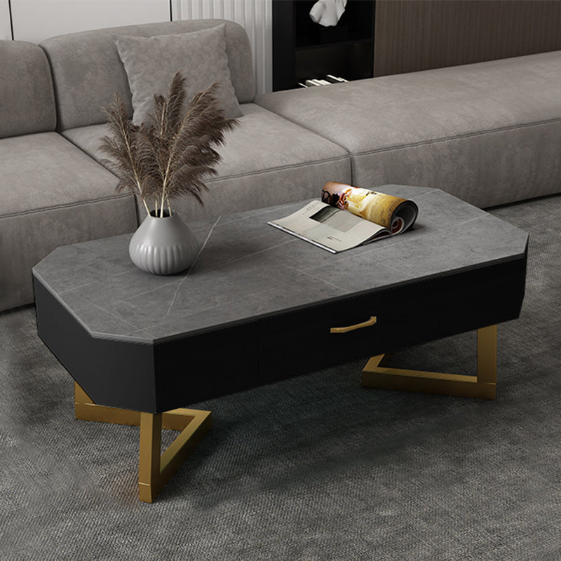 Cross Legs Coffee Table Stone Top Rectangular Cocktail Table