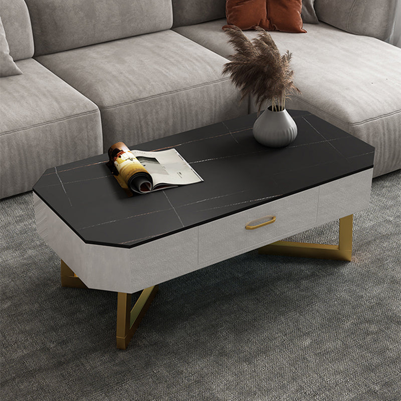 Cross Legs Coffee Table Stone Top Rectangular Cocktail Table