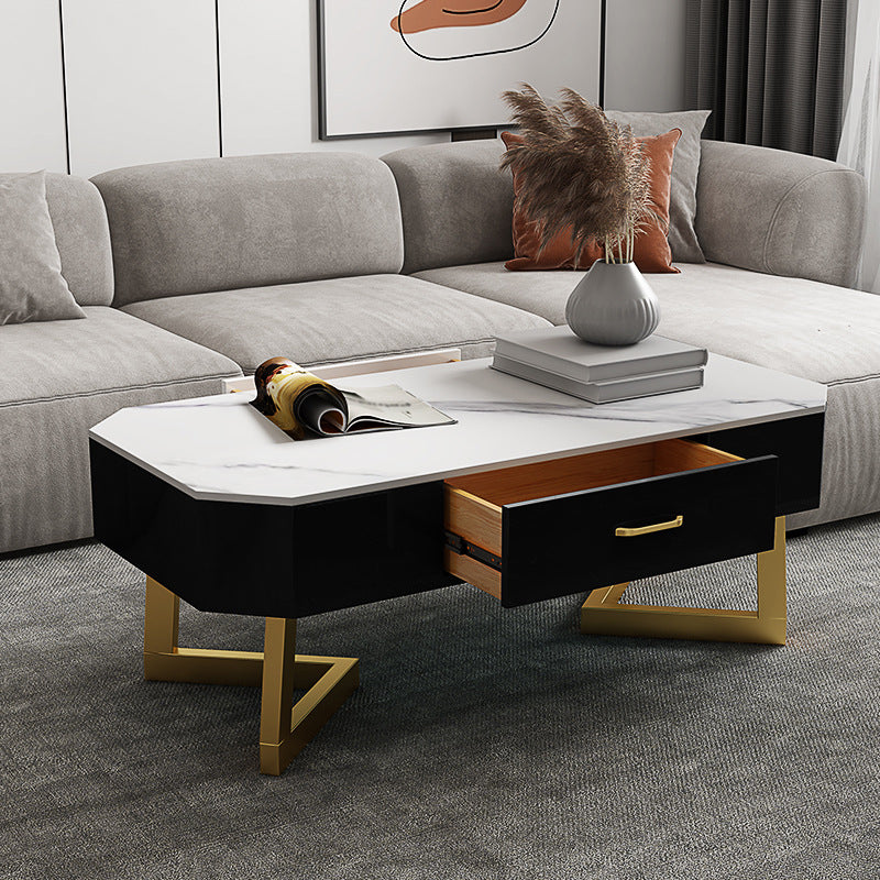 Cross Legs Coffee Table Stone Top Rectangular Cocktail Table