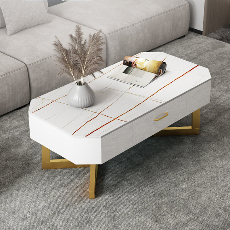 Cross Legs Coffee Table Stone Top Rectangular Cocktail Table