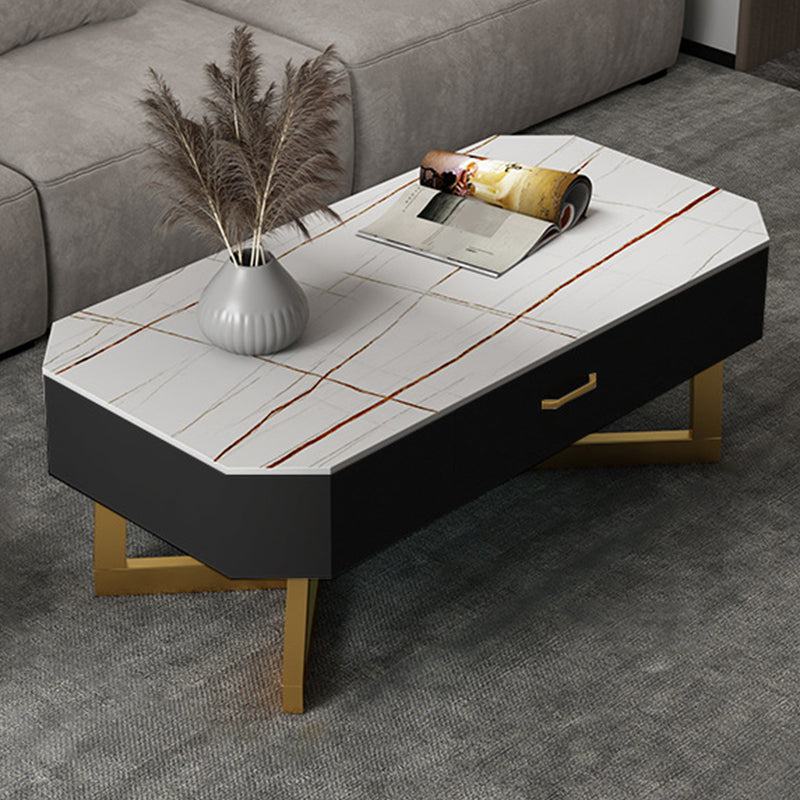 Cross Legs Coffee Table Stone Top Rectangular Cocktail Table