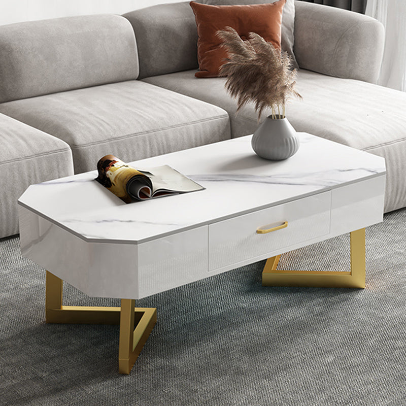 Cross Legs Coffee Table Stone Top Rectangular Cocktail Table