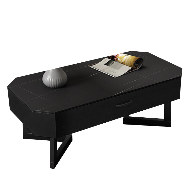 Cross Legs Coffee Table Stone Top Rectangular Cocktail Table