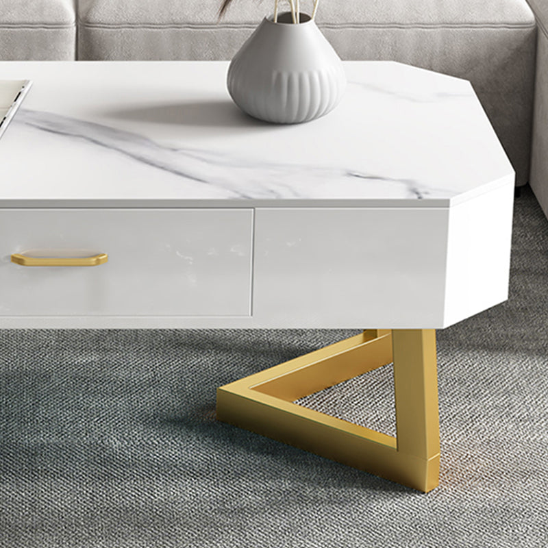 Cross Legs Coffee Table Stone Top Rectangular Cocktail Table