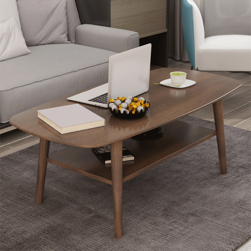 Scandinavian 4 Legs Coffee Table with Shelf Wood Cocktail Table
