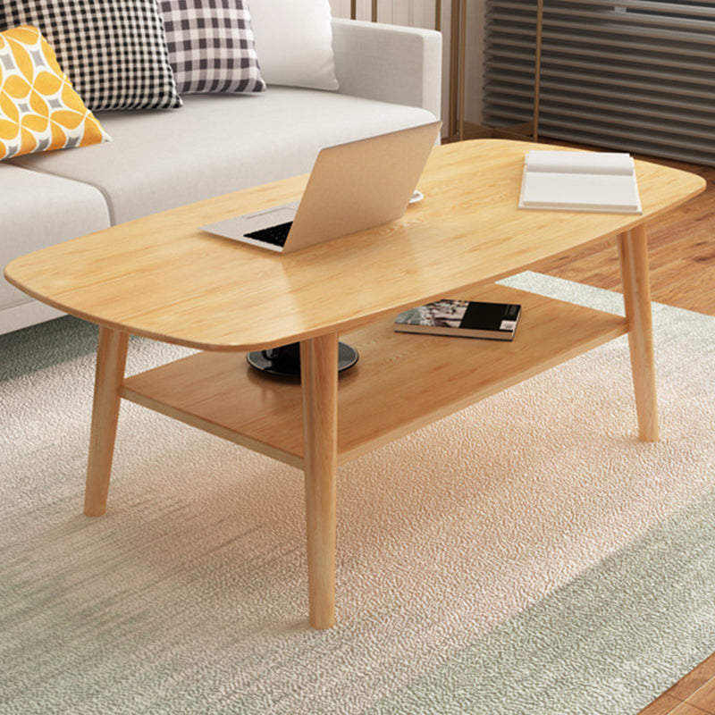 Scandinavian 4 Legs Coffee Table with Shelf Wood Cocktail Table