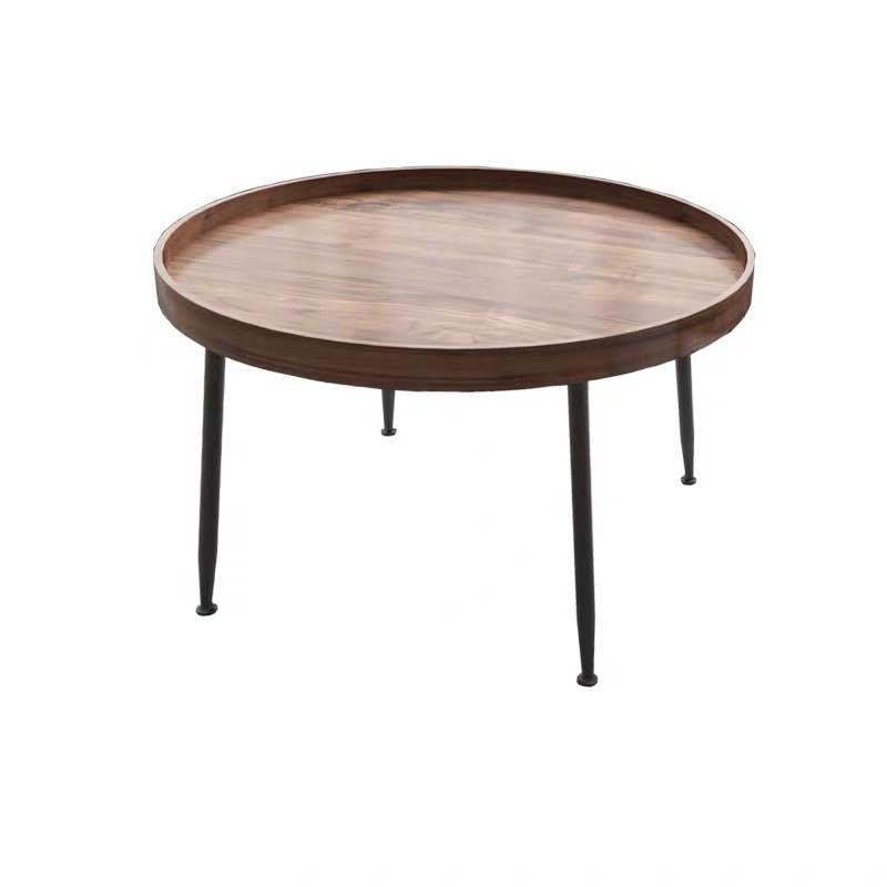 4 Legs 1/2 Round Coffee Table Solid Wood Coffee Table Set in Brown