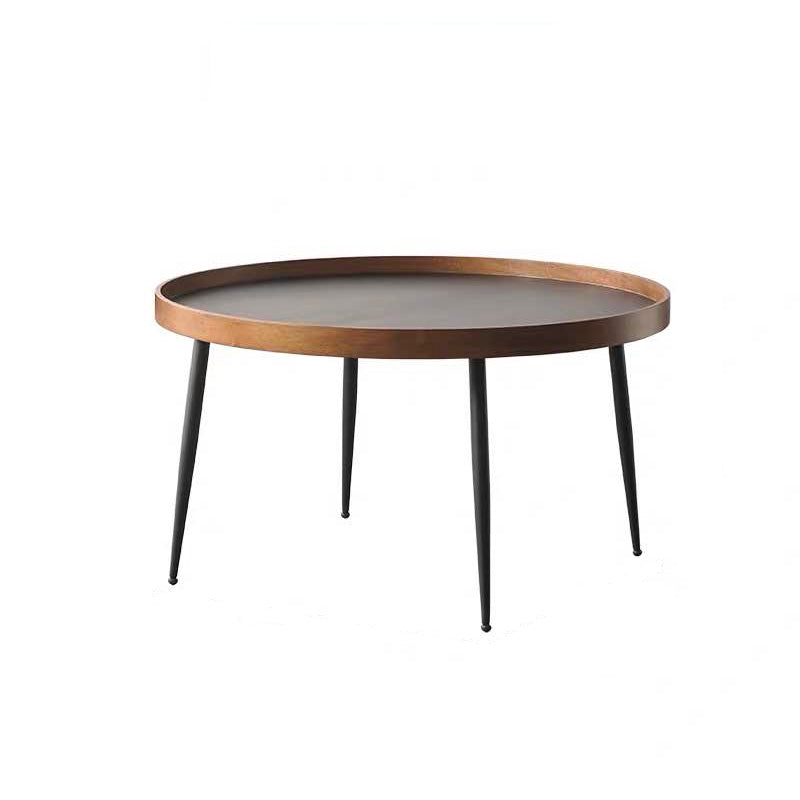 4 Legs 1/2 Round Coffee Table Solid Wood Coffee Table Set in Brown