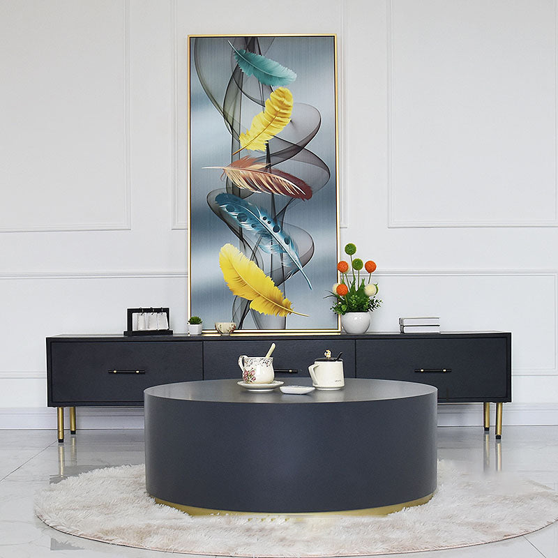 1 Single Round Coffee Table Drum Coffee Table in Black/Dark Grey