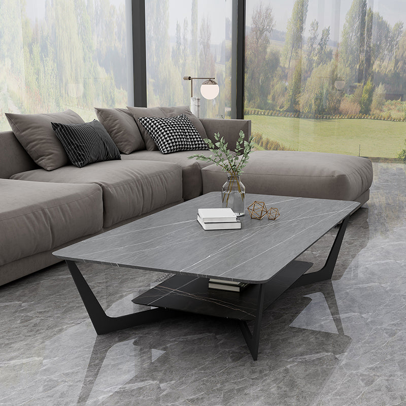 15.74" Tall Cross Legs Cocktail Table Grey/White Rectangular Coffee Table