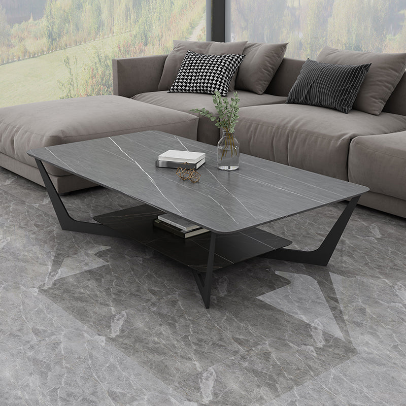 15.74" Tall Cross Legs Cocktail Table Grey/White Rectangular Coffee Table