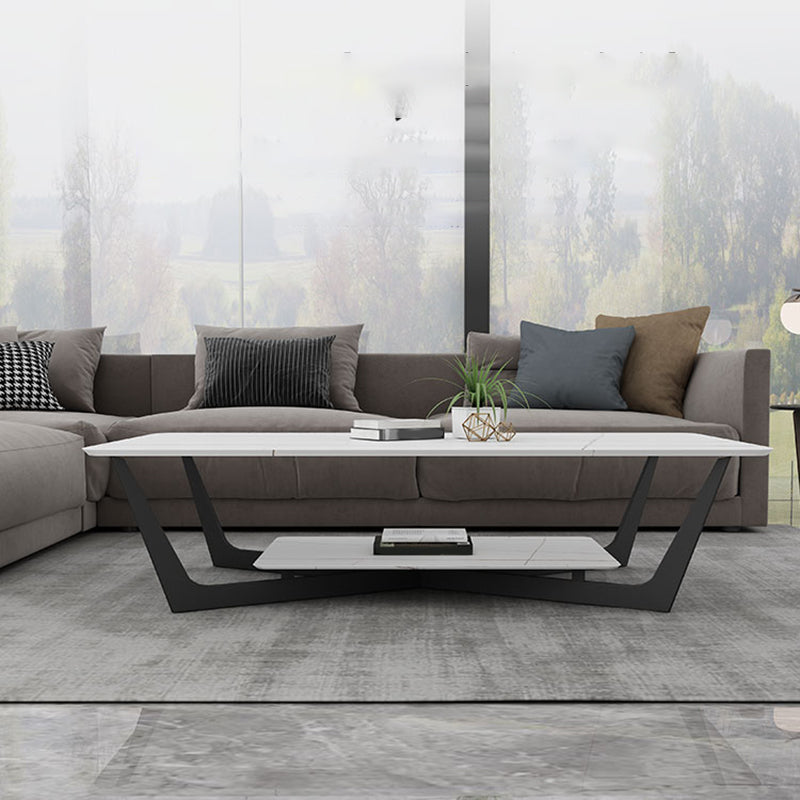 15.74" Tall Cross Legs Cocktail Table Grey/White Rectangular Coffee Table