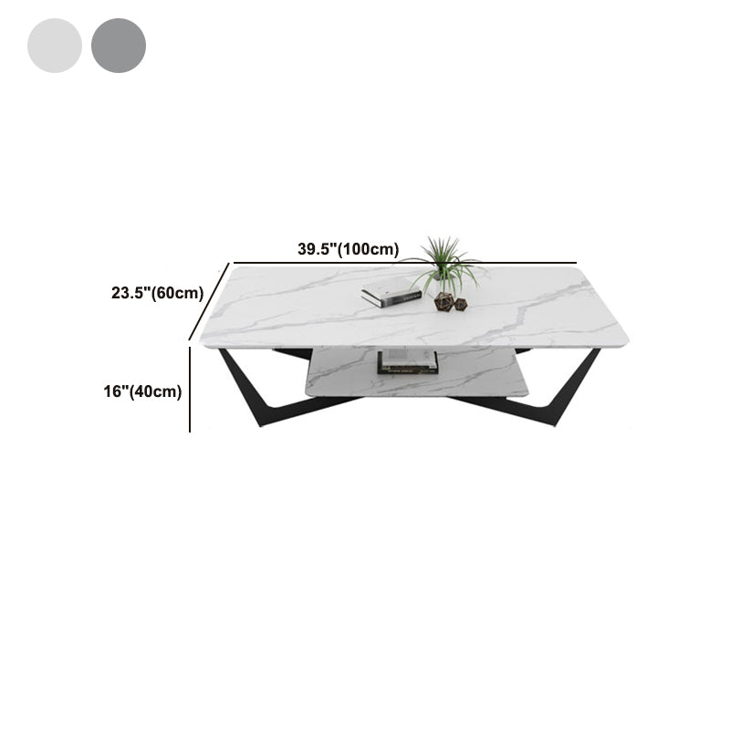 15.74" Tall Cross Legs Cocktail Table Grey/White Rectangular Coffee Table