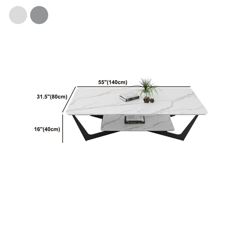 15.74" Tall Cross Legs Cocktail Table Grey/White Rectangular Coffee Table