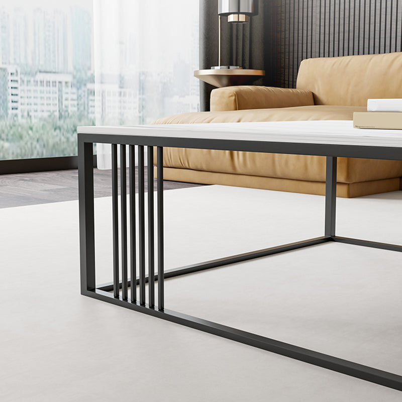 Metal Frame Rectangular Coffee Table Stone Top Cocktail Table