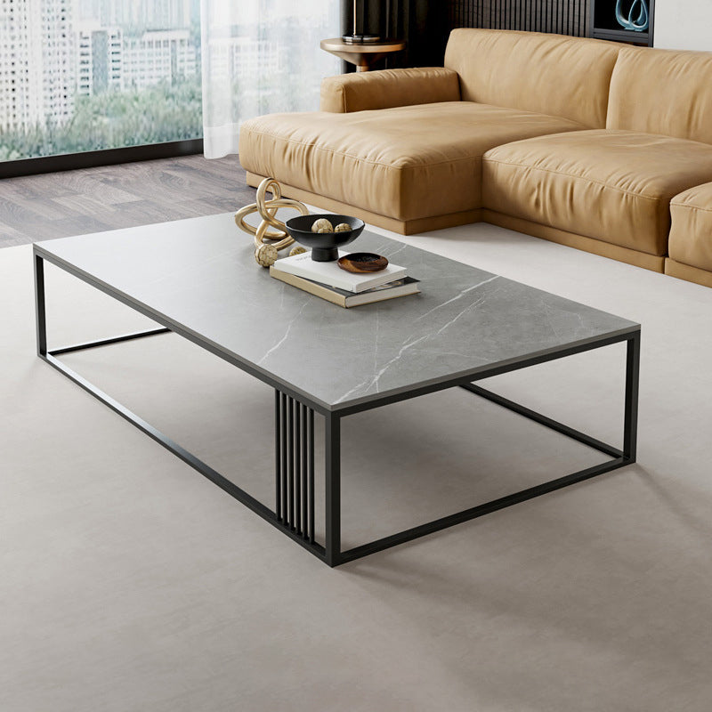 Metal Frame Rectangular Coffee Table Stone Top Cocktail Table