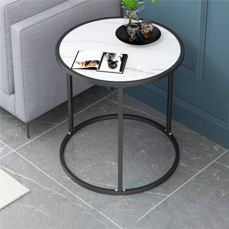 Contemporary Round Side End Table Marble Abstract End Table for Living Room
