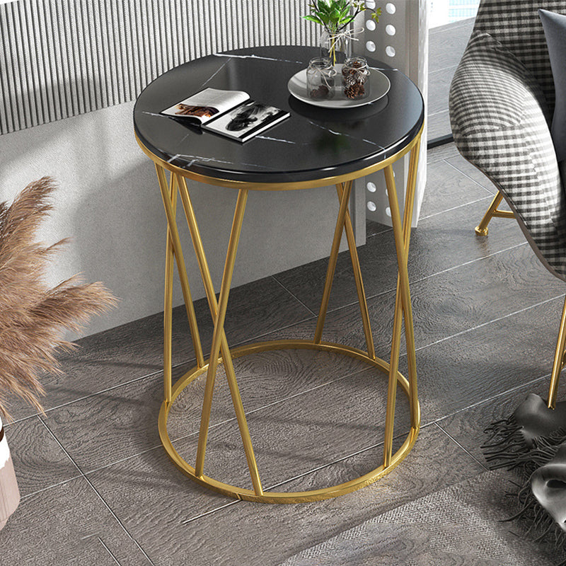 Contemporary Round Side End Table Marble Abstract End Table for Living Room