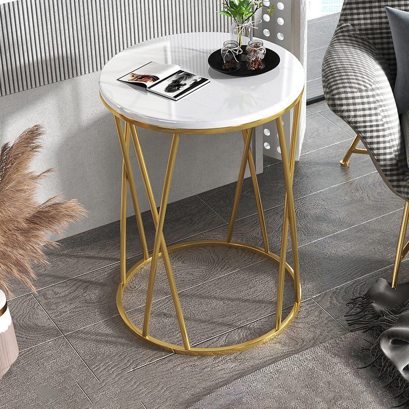 Contemporary Round Side End Table Marble Abstract End Table for Living Room