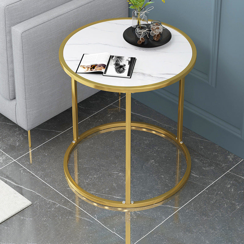 Contemporary Round Side End Table Marble Abstract End Table for Living Room