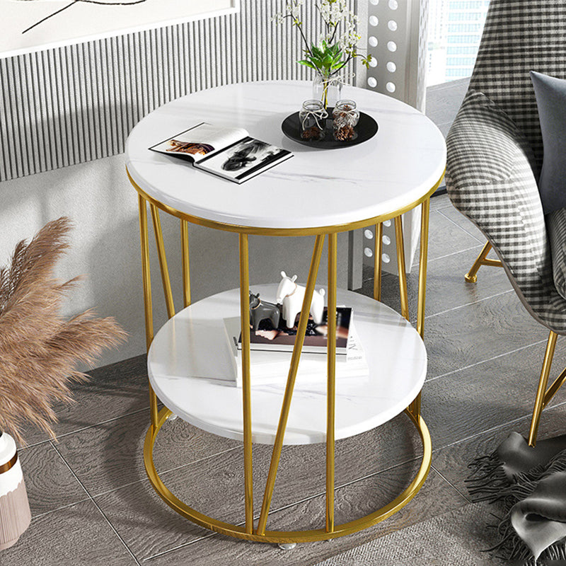 Contemporary Round Side End Table Marble Abstract End Table for Living Room
