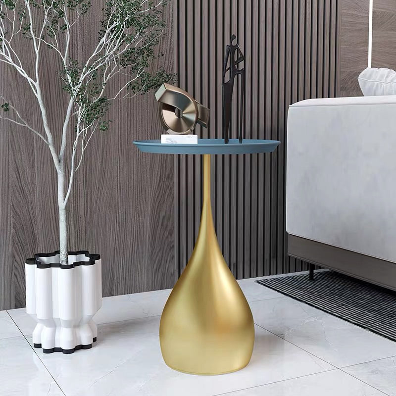 Pedestal Design Metal Base Blue/gold/black Table Top Metal Base Round Side Table