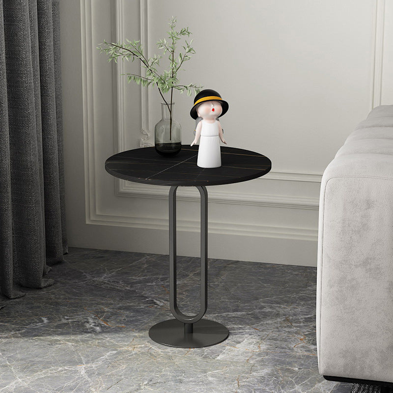 Modern Style Marble Top Metal White/black Base Round Side Table