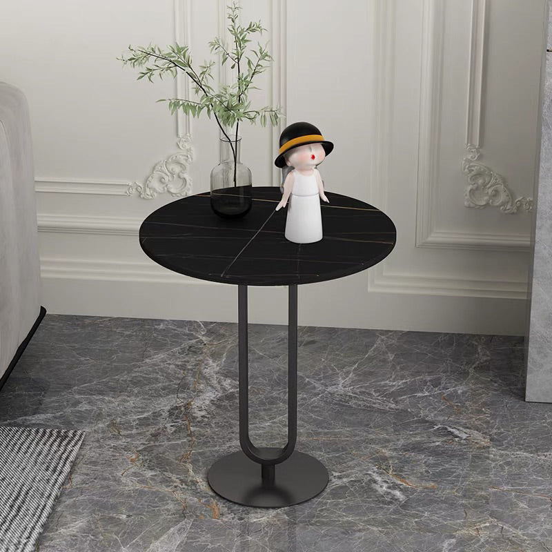 Modern Style Marble Top Metal White/black Base Round Side Table
