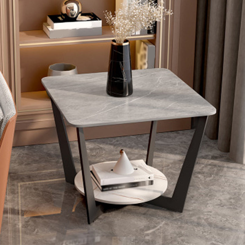 Square Marble Top End Table Metal Frame Sofa Side End Table with Shelf