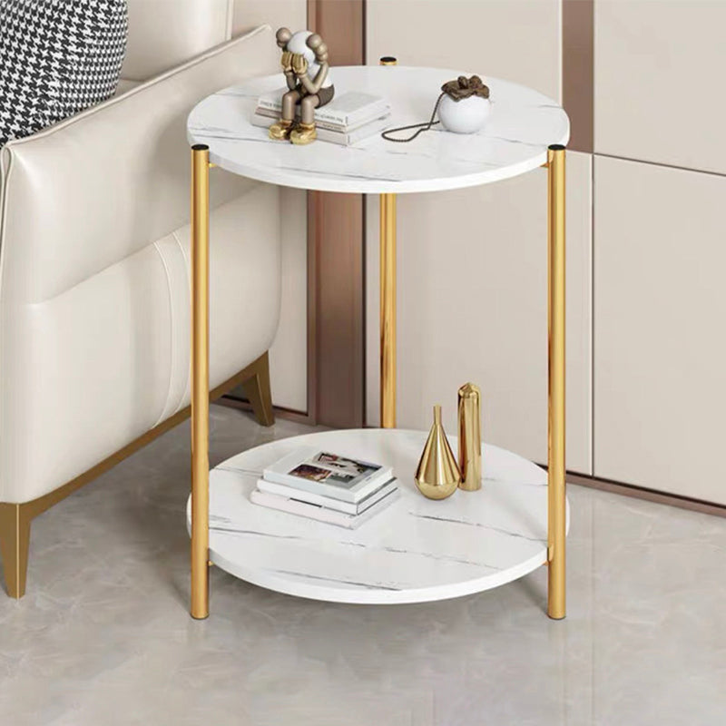 Modern Style Rock Slab Table Top Metal Steel Base with Circular Storage Space Side Table