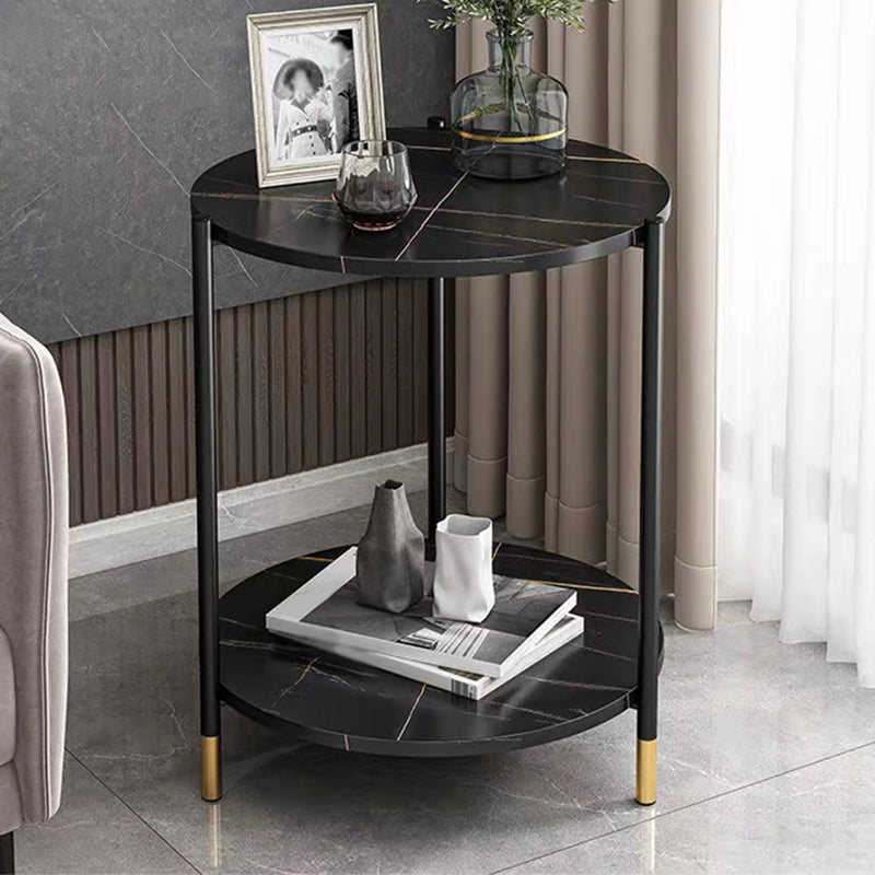Modern Style Rock Slab Table Top Metal Steel Base with Circular Storage Space Side Table